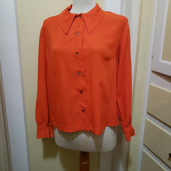 Vintage Orange Blouse / Remixed / New Updated Buttons / Large - Picture 4 of 10